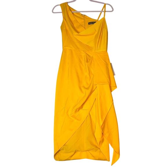 Lavish Alice Yellow Cowl Neck Asymmetrical Midi Dress NWT Size 0 - Picture 5 of 8